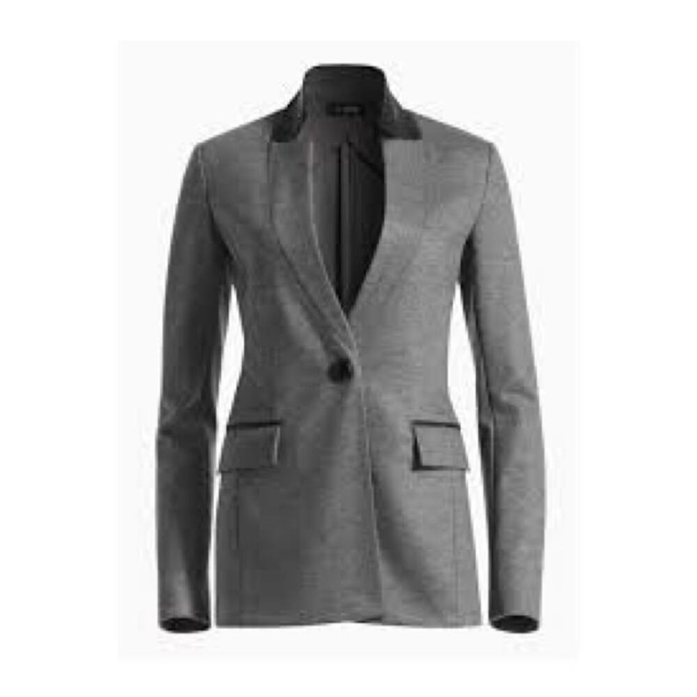 St John Collection Melange Flannel Wool Blazer and Leather Trim 8 New with Tags